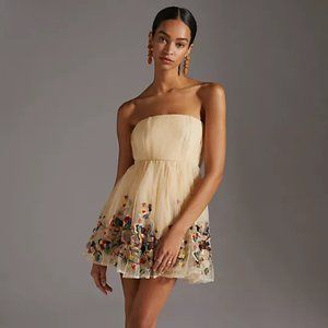 Nikita Mhaisalkar | Floral Embroidered Strapless Tulle Mini Dress | NWT